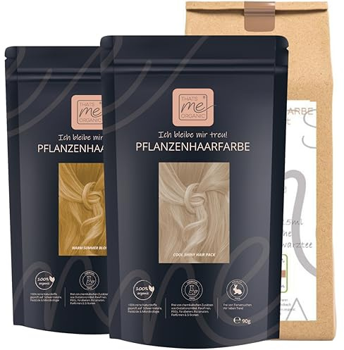 Thats me Organic® Profi Pflanzenhaarfarbe + Zubehörset (cool summer blond) – Bio Haarfarbe ohne Chemie – Haarfarbe für gesundes Haarefärben auch während Schwangerschaft und Stillzeit