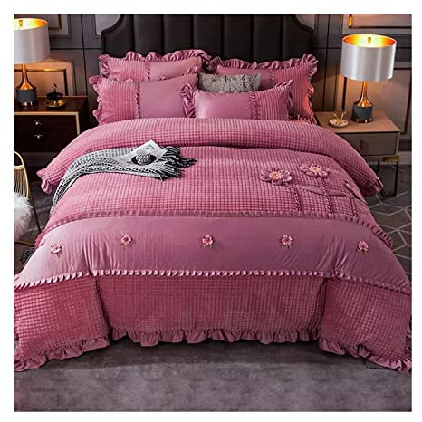 Juego de sabanas Terciopelo de leche de invierno 4 piezas de ropa de cama de flores hechas a mano terciopelo Coral de doble cara más terciopelo grueso sábana de franela cubierta de edredón Ropa de cam