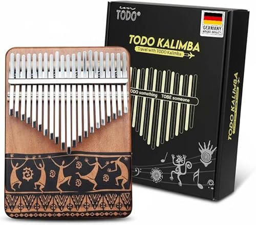 TODO Music Kalimba Daumenklavier 21 Tasten aus Mahagoni – Hochwertiges Daumenklavier mit Stimmhammer, Fingerkappen & Lernanleitung, ideal für Anfänger & Fortgeschrittene