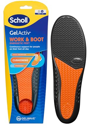Scholl GelActiv Work Insoles for Men, All Day Comfort at Work, Shock Absorption and Comfort Cushioning with GelWave Technology, UK Size 7-12