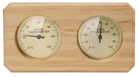 Tyenaza Termómetro de sauna, termómetro de sauna 2 en 1 de madera Fahrenheit, higrómetro, higrómetro de sauna interior, accesorios para sauna y hotel