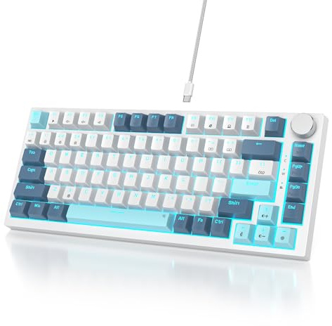 Owpkeenthy 75 Percent Mechanical Keyboard, 82 Key Gasket Mounted Hot Swappable with Volume Knob, Wired RGB Backlit NKRO Compact Gaming Keyboard for PC Laptop (82Shoko)