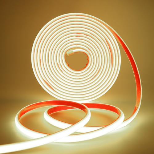 Wisada AC220-240V Neon LED Streifen Selbstklebend, 0.5M 288LEDs/m Superhell Flexible FCOB LED Leuchtband (Schnitt alle 50cm), IP65 Naturweiß COB LED Band mit Stromkabel für Weihnachten, Party-Deko