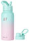 SUNWILL Metal Water Bottle with Straw 1L, Insulated Stainless Steel Reusable Thermal Flask for Cold and Hot Drink, Travel, Sports, Gym, Leakproof, Gradiant Mint Sakura
