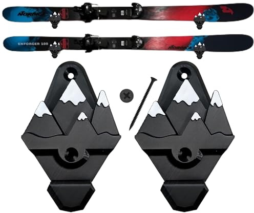 Innovative 3D Printing Supporto da parete per sci da neve, con ganci, larghezza extra per adattarsi a qualsiasi sci da neve, porta sci, salvaspazio, decorazione da parete (montagne bianche e nere)