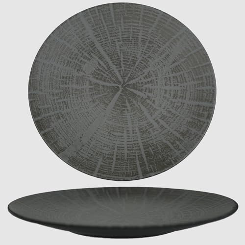 summa Pack de 6 platos llanos coupe 27cm - Color Gris - Colección Forest - Platos de Gres - Diseño elegante y moderno - Uso en casa y restaurantes
