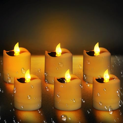 6 Stücke Solar Kerzen Outdoor Led Teelichter Solarkerzen Außen Wasserdicht,Flackernde Wiederaufladbare Solar Teelicht Außen,Flammenlose Solar Kerze LED Teelichter für Garten Balkon Hochzeit Dekoration