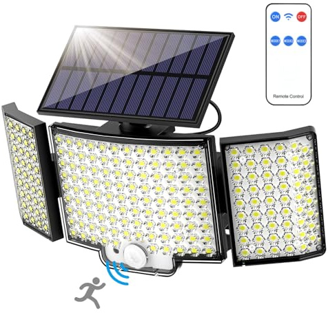 WENATY 212 LED Solar Bewegungsmelder Sicherheit Außenleuchten 270° Weiter Beleuchtungswinkel 3 Modi Solarbetriebene Wandleuchte IP65 Wasserdicht Flutlichter mit Fernbedienung für Garten Haustür Hof (1