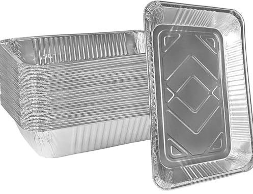 HAYCH 50 Large Disposable Aluminium Foil Trays Containers witH Lids 25x25x4 cm, Takeaway Containers Good for Baking Roasting Broiling Cooking Food Storage (25 x 25 x 4.5cm (Large))