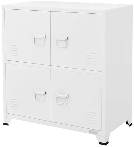 ML-Design Aktenschrank, 75x40x80,5 cm, Weiß, aus Stahl, Freistehender Büroschrank 4 Beinen, Metallspind 4 Türen, 2 Innenfächer, Industrial, Lagerschrank Stahlschrank Metallschrank Aufbewahrungsschrank