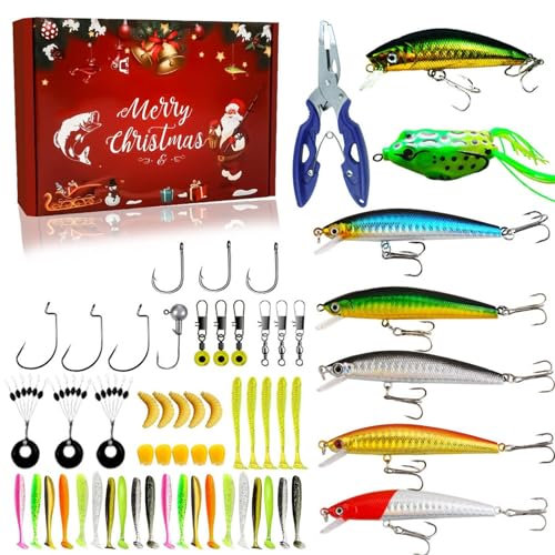 Adventskalender 2024 24 Köder Set Adventskalender Adventskalender Weihnachten Countdown Für Mann Erwachsene, Angelköder Weihnachts Countdown