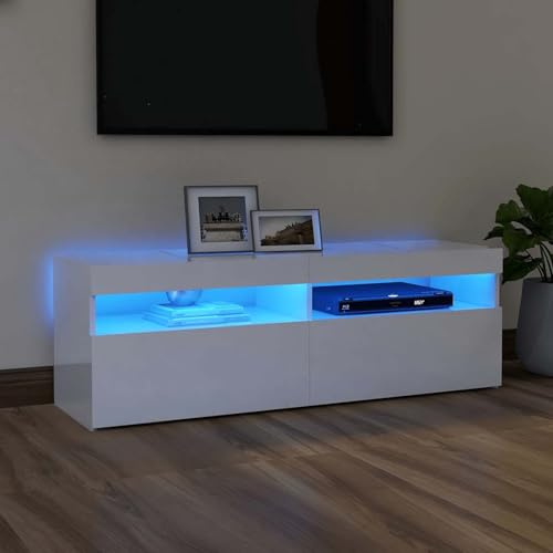 Gecheer Blank vit TV-bänk med LED-lampor 120 x 35 x 40 cm, modernt TV-skåp, TV-bord, TV-skåp, TV-skåp, TV-skåp, vardagsrumsskåp, P804379