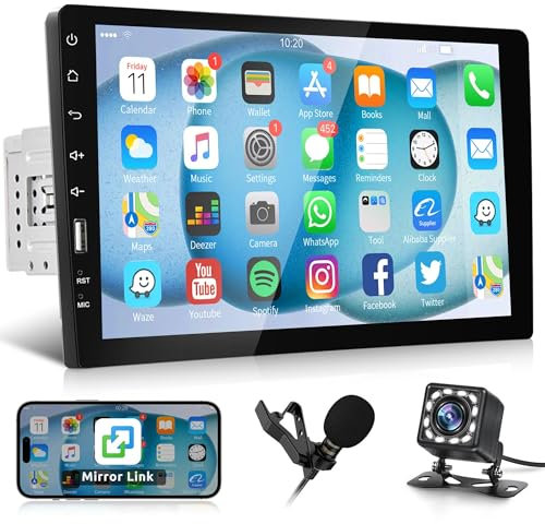 1 Din Touch Screen Single Din Car Radio Stereo 9 Inch with Bluetooth Mirror Link USB FM Radio Audio Receiver Head Unit with Backup Camera External Microphone