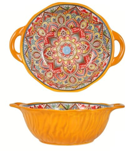 TuYines Ensaladera de cerámica, grande, multicolor, grande, para cereales con asas, diámetro de 20 cm, cuencos para sopa con asa, cuencos de postre, frutero