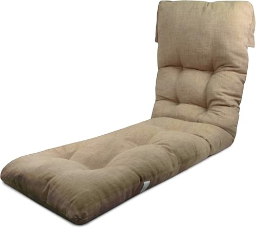 TIENDA EURASIA - Cojin Tumbona Exterior | 50% Algodón y 50% Poliéster | 180x50x12 cm | Material de la Funda Tela de Loneta | con Capucha de Fácil Sujeción | Cojín Acolchado (Beige)