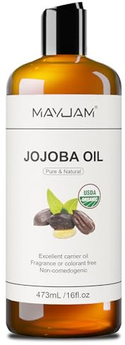 MAYJAM Organic Jojoba Oil, Cold Pressed Unrefined Natural Hair Growth Oil - 473ML, for Hair, Face Body, Ear Stretch, Nails, Deeply Moisturizing for Essential Oils Mixing