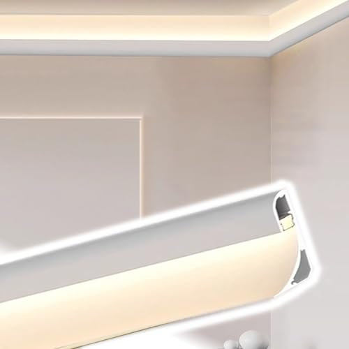 WLCGYD Stuckleisten Decke LED Gips-LED-Kronenleiste Für Decken-/Wandecken, Sockelleistenabdeckungen Für LED-Sockelleisten, Aluminium-Kanalsystem-Buchtgehäuseschiene, 1–3 M(2m(6.6ft))