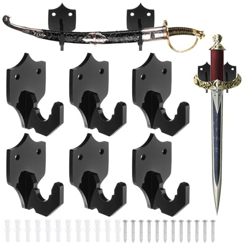 sourcing map Schwerthalter, Wandhalterung, Schwert-Regale, Acryl, Wand-Schwertaufhänger mit Montagewerkzeugen für Messer, Kampfsport, Schwert-Platzierung, Schwarz, 6 Stück