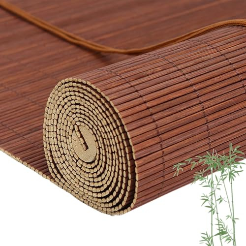 Cordless Bamboo Blinds for Indoor Interior Windows, No Drill Roller Shades for Home & Porches, Bamboo Screens Outdoor for Patio Easy to Install, Light Filtering, UV Protection(Thin Wire Chestnut)