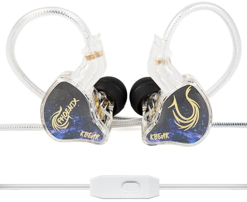 KBEAR Phoenix IEM - auriculares con cable de lámina de aluminio doble de 3.5 mm, diafragmas PET, doble imán DD de 10 mm, graves profundos (morado,