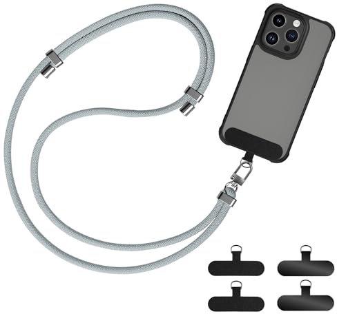 Universellt Telefonremme, Justerbar Nylonrem med 4 Lappar för Män och Kvinnor, Kompatibel med Alla Smartphones med Fodral för Utomhusaktiviteter, Resor och på Språng (Grå)