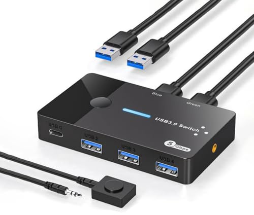 TQUXNGA Commutateur KVM USB 3.0 2 entrées 4 sorties partage USB 3.0 vers périphérique de type C, claviers partagés et imprimante, ordinateur portable