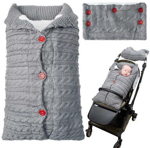 Wood Homing Baby Footmuff for Pushchair Universal - Winter Newborn Stroller Pram Cosy Toes Foot Muff Hand Warmer Glove Washable Soft Knitted Fleece Lined Babiie Buggy Accessories for 0-6 Month (Grey)