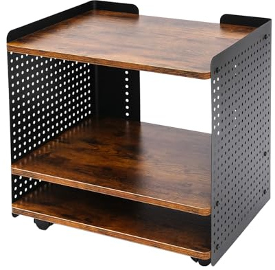 QIERF Druckertisch mit Rollen Druckerständer Rollcontainer Schreibtisch 3 Ebene 50 * 39 * 50cm für Büros, Zuhause, Wohnzimmer, Schlafzimmer, Studienräume, Studios (Schwarz, Braun)