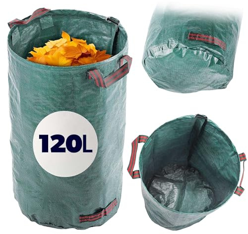 KADAX Gartenabfallsack 120L, faltbarer Abfallsack für Gartenarbeit, Gartensack für Grünschnitt & Gartenabfälle, Laubsack mit Griffen, Grünschnittsack aus Polypropylen