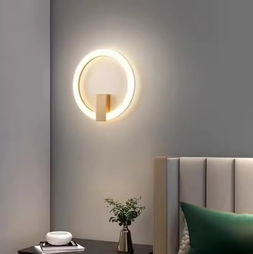 Arcadia Applique da Parete Interno LED 20 cm 12W 1200 Lumen 4500K Luce Naturale - Lampada da Muro Moderna per Soggiorno, Bagno, Cucina, Camera da Letto e Corridoio - Modello Circe Oro (2 Unità)