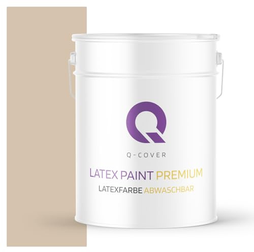 Q-COVER Latexfarbe Abwaschbar 10L (ca.70m2) Beige Farbton Innenfarbe Wandfarbe Deckenfarbe Klasse 2 Mattfarbe Für Allergiker Scheuerfest Geruchlos Frei Von Voc