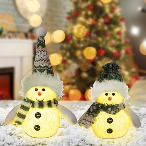 ACAREY Weihnachtsdeko Beleuchtet Innen Wichtel Figuren, Weihnachtswichtel Weihnachten Amerikanisch mit LED Weihnachten Deko Schneemann Für Weihnachts Tisch Kamin Büro Zimmer Dekorationen (2 Stück)