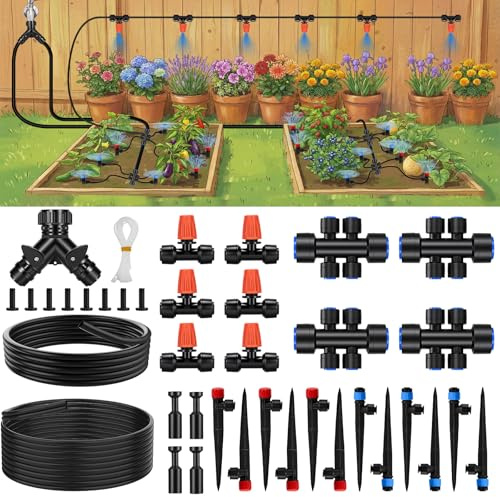 160FT Quick-Connect Drip Irrigation System | 30FT 2/5 & 130FT 1/4 Tubing, Drip Irrigation Kit with Adjustable Nozzles, Automatic Garden Watering System