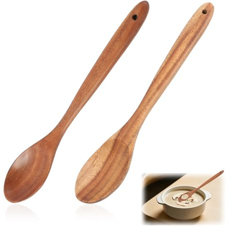 2pcs Kochlöffel aus Holz, aus Akazienholz, Langlebig, Naturbehandelt, Geölt, Kratzfest, 30 cm Bratlöffel Kochbesteck, Nachhaltig, Umweltfreundlich, Ideal für Küche & Braten