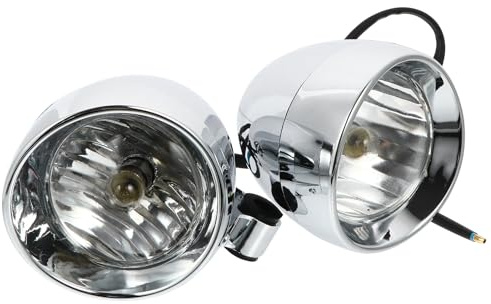 SHINEOFI 2 Pcs Motorcycle Headlight Auxiliary Fog Lamps Silver Plastic | Retro Bullet Shape, Cooling Design and Dustproof Build, Strong Thermal Conductivity with Mute Operation