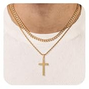 SEFORICO Mens Cross Necklace - 2pcs Christian Necklace for Men Birthday Gifts for Boys/Son Cuban Chain with Cross Pendant Baptism Gift Anniversary Presents for Boyfriend 45.5+50.5cm