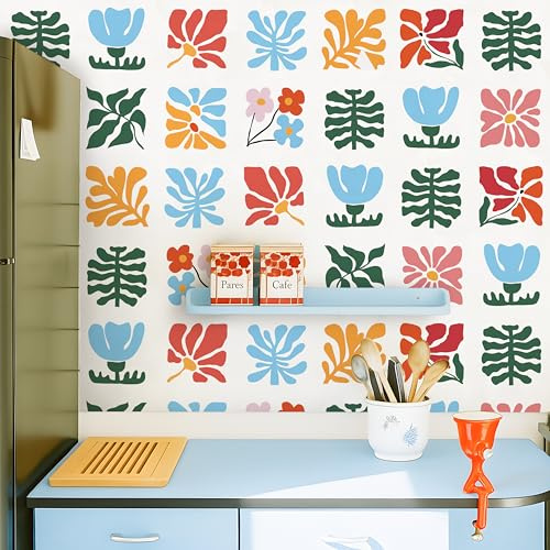 Alwayspon Selbstklebende Vinyl-Aufkleber für Badezimmer, Küche, Boden, Wand, 15 x 15 cm, 25 Stück, bunte Blumen