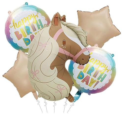 Ovanda Pferde Luftballon Set 5 Stück,Pferde Folienballon,Pferd Ballon Groß,Pferde Geburtstagsdeko,Pferde Geburtstagsdeko Mädchen,Stern Ballons,Pferdegeburtstag Kindergeburtstag Deko,Folienballon Pferd