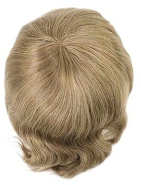 Kurze Perücke für Männer Herren-Toupet aus feinem, dünnem Echthaar (Monofilament), PU-Haut, Ersatzsystem, Farbe 18 Blond Abdeckung Kahler Stellen