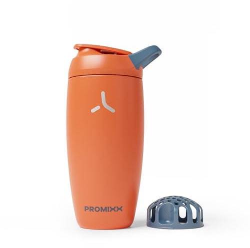 Promixx Pursuit Insulated Shaker Bottle – 18oz Double-Wall Stainless Steel Protein Mixer with Snap-Fit Agitator for Smooth Ice-Cold Shakes – Leak-Proof Gym Shaker Cup for Fitness – Burnt Orange
