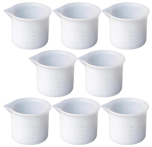 FENICAL 8 Pezzi Misurini Silicone 50ml Scala, Tazze di Miscelazione per Resina Epossidica Fai da Te, Strumenti di Misura Flessibili per Creazioni Artistiche e Progetti Manuali