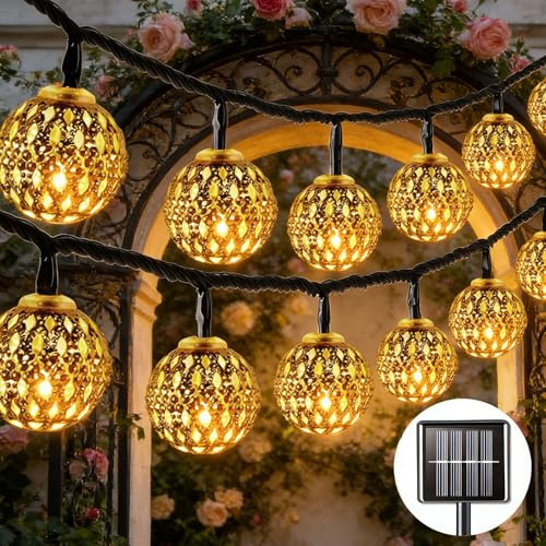 Weiongppy Solar Lichterkette Aussen, 7M 50LED Silber Kugel Lichterkette Außen Solar, IP65 Wasserdicht 8 Modi Solarlichterkette Outdoor für Garten Balkon Party Hochzeit Deko, Warmweiß