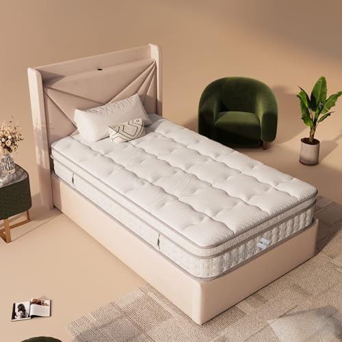 DUlVBPE 7-zoner fickfjädermadrass 90 x 200 cm H3, 25 cm hög skumhybridmadrass, ergonomisk punktelasticitet och andas, Oeko-TEX-certifierad, madrass för enskilda som sover