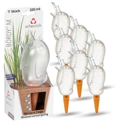 Scheurich Wasserspender Bördy M | 7 x Klar | 220ml Füllmenge | Bewässerungskugel klein mit Ton Fuß | Wasserspender Pflanzen und Blumen Terrakotta Stiel