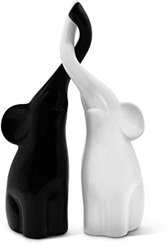 Coppia armoniosa di elefanti in ceramica in bianco e nero - Scultura moderna, coppia di due singoli elefanti - Statuetta decorativa alta 26 cm - Elefante come perfetta idea regalo