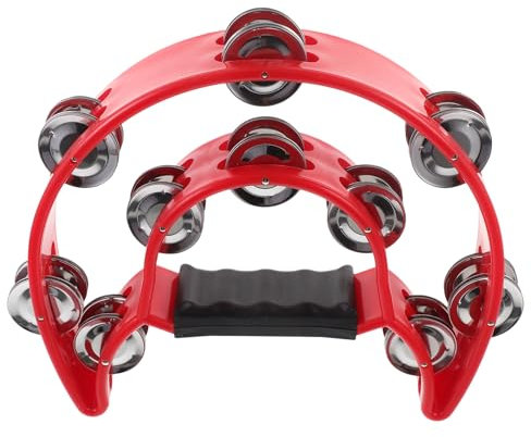 ROSENICE Hand Tambourine Schellenkranz Zweireihig Halbmond Form (Rot)