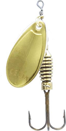 Rublex - Pack de 5 Cucharillas de Pesca Celta-3 Oro | Cebo Artificial de Pesca con Sistema Quita-Vueltas y Anzuelo Fácilmente Intercambiable, Color Oro, 5gr