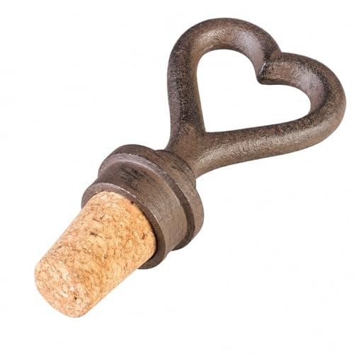 Marco Paul Cast Iron Love Heart Shaped Wine Bottle Stopper - Vintage Style Cast Iron Bottle Topper Champagne Wine Corks Plug for Wine Champagne Beer Saver Seal - Great Gift for Housewarming, Wedding