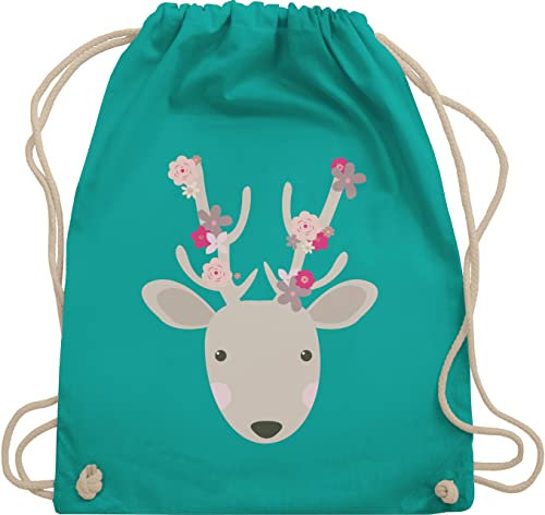 Shirtracer Turnbeutel Rucksack - Kompatibel mit Oktoberfest Tasche - Süßer Hirsch - Frühlingstiere - Unisize - Türkis - stoffbeutel kindergarten trachtenrucksack bayrische reh turnsack