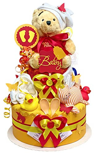 MomsStory – Windeltorte neutral | Windelgeschenk | Baby-Geschenk zur Geburt Taufe Babyparty | 2 Stöckig Orange-Rot Geburtsgeschenk